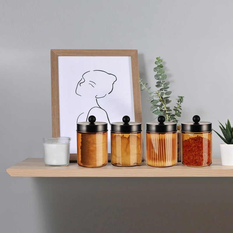 Komashr 3 Pack Apothecary Jar Canisters Bathroom Vanity Organizer - Qtip Holder Storage Organizer Set Countertop Canister with Stainless Steel Lids &Cute Stickers for Qtips,Cotton Swabs,Makeup Sponges,Floss - Image 5